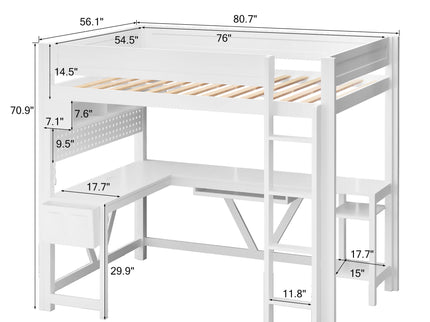 Gaming Loft Bed With Desk, Storage Shelves, LED And Charging Station