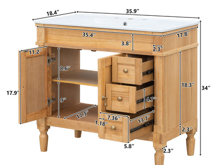 Modern Bathroom Vanity With Ceramic Sink, Soft Close Doors, Adjustable Shelves