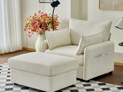 Comfy Oversized Chaise Lounge Chair With Ottoman And Storage