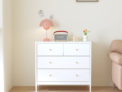 4 Drawer Kids Dresser With Antique Brass Pulls - White