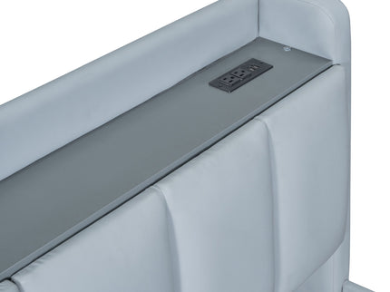 Upholstered Mother & Child Bed With Hydraulic Storage System, Drawer Box, Bedhead Storage Shelf And 2 Pairs Of Sockets & USB Ports