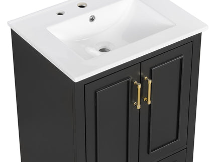 Bathroom Vanity With Sink, 1 Divided Drawer And 2 Soft Close Doors With Double Shelf