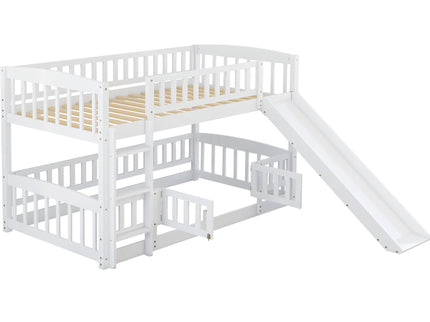 Low Bunk Bed With Slide, Fence And Ladder