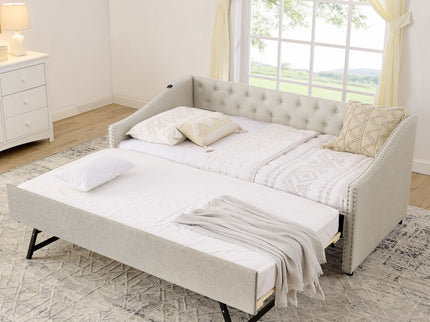 Upholstered Daybed With USB Charging & Pull Out Bed