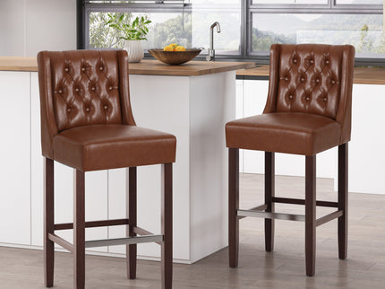 Solstara - Upholstered Dining Barstool With Button Tufted And Wing Back