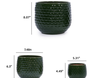 3 Pieces Flowerpot, Planter For Patio, Garden Or Windowsills - Dark Green