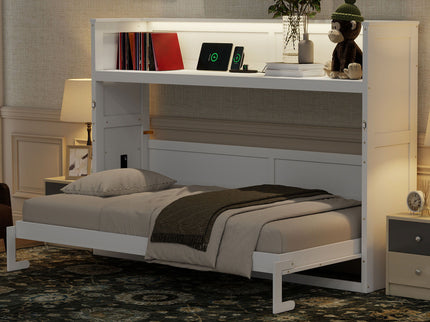 Murphy Bed With Desk, LED Light And USB Charging Station