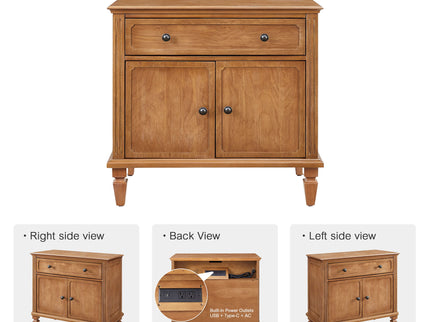 Nightstand With Charging Station Bedside Table With Drawer And Double Door Storage