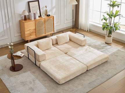 Convertible Floor Sofa Bed With Pillow Back Support Armrest