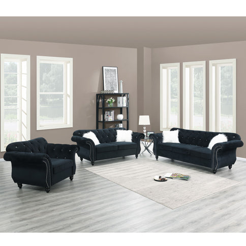 Tufted Chair With Nailhead Trim For Living Room - Black