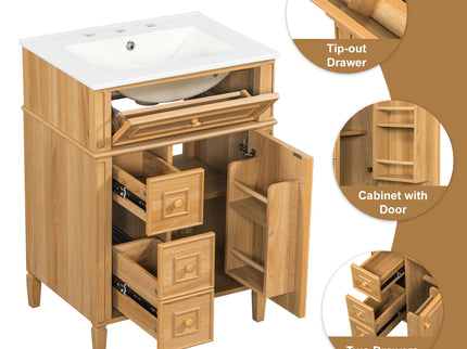 Bathroom Vanity With Sink, Cabinet With Flip Out Drawer, 2 Soft Close Drawers, 1 Soft Close Door - Wood