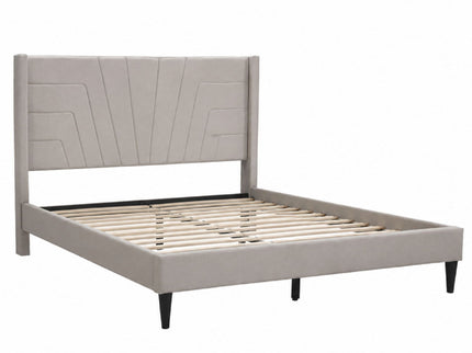 Eastern King Size Platform Bed, Upholstered Headboard - Light Brown