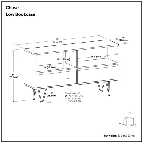 Chase - Low Bookcase - Rustic Natural Aged Brown