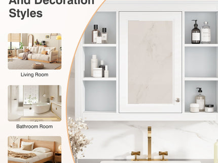 Wall Mounted Medicine Cabinet With Mirror, Storage Cabinet Featuring 6 Open Shelves And Adjustable Interior