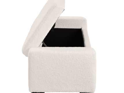 Textured Boucle Ottoman Bench With Hinged Lid For Seating And Storage - Beige