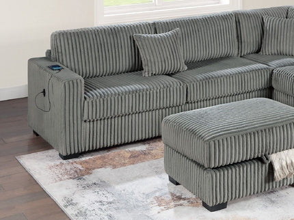 3 Piece Sectional Sofa With Reversible Chaise And USB Storage Ottoman