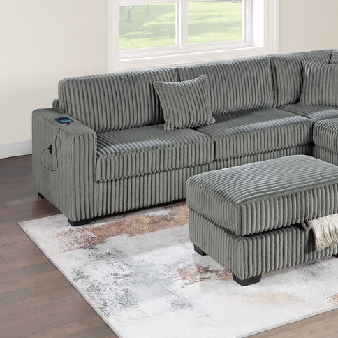 3 Piece Sectional Sofa With Reversible Chaise And USB Storage Ottoman