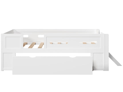Platform Bed With Guardrail And Drawer