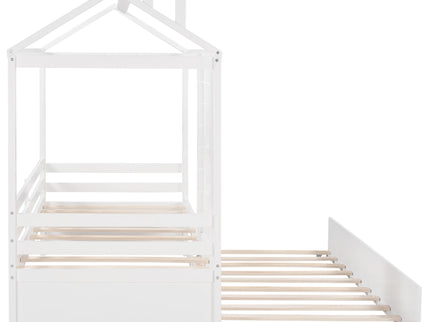 Twin Size Classic House Bed With Twin Size Trundle - White