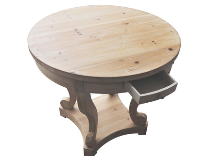 Curved Legs Farmhouse Style Small Size Round Dining Table End Table Side Table Coffee Table For Dinette, Kitchen, Dining Room Or Living Room - Natural Wood Grain Distressed
