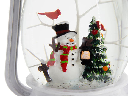 Christmas Plastic / Resin Lantern With Snowman & Tree LED / Water Spinning / 6 Hours Timer, 3*AA Batteries Required - White / Multi
