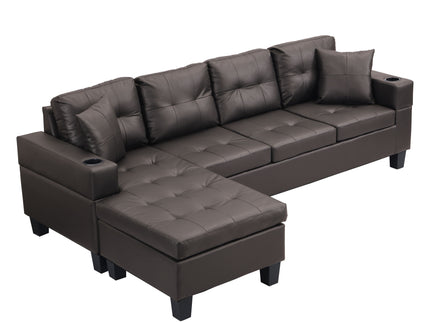 Modern Sectional Sofa Set With Chaise Lounge And Cup Holder