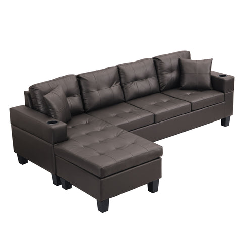 Modern Sectional Sofa Set With Chaise Lounge And Cup Holder
