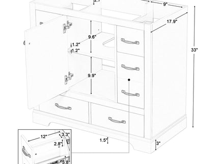 Modern Bathroom Vanity Base Only, 6 Drawer Storage With Adjustable Shelf