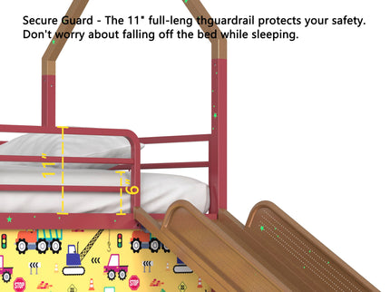 Jack - House Loft Bed With Slide And Curtain Set