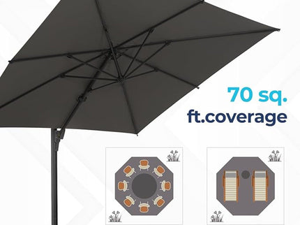 Round Cantilever Patio Umbrella With 360 Rotation & Infinite Tilt Adjustment