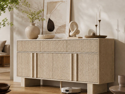 Sideboard Buffet Cabinet With 3 Drawers And 4 Doors For Dining Room