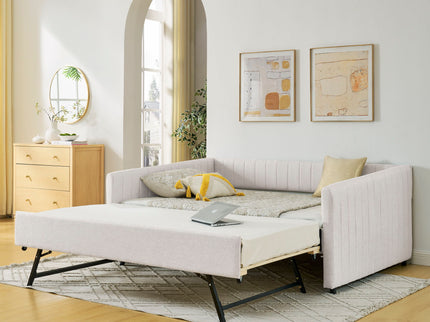 Upholstered Daybed With Trundle With Vertical Stripes