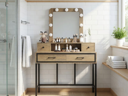 Vanity Desk With 3 Color Lighted Mirror And 4 Drawers