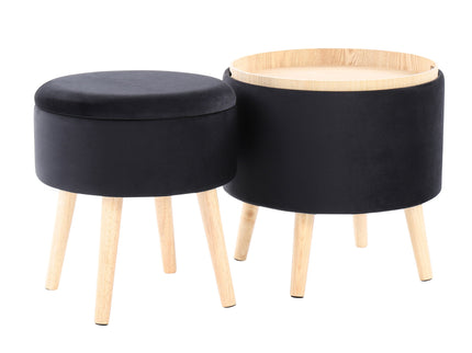 Tray - Contemporary Storage Ottoman With Matching Stool - Black / Natural
