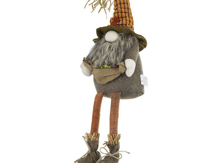 Sitting Gnome With Maple Leaf, For Holiday Harvest Festival Fall Festival & Thanksgiving Table Decorations (Set of 2) - Orange Multi