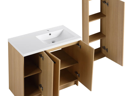 Freestanding Bathroom Vanity Set With Tall Linen Cabinet, 3 Door Storage Cabinet, Single Sink