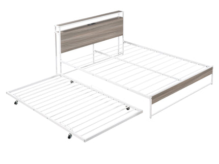 Platform Bed Frame With Trundle, USB Ports And Slat Support, No Box Spring Needed