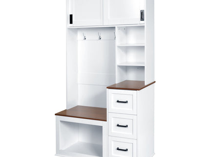 Modern Wide Hall Tree With Coat Rack, 3 Shelves And Drawers, 3 Sturdy Hooks
