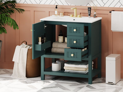 Transitional Style Bathroom Vanity Cabinet Combo With Ceramic Sink