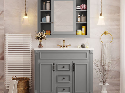 Bathroom Vanity With Top Sink, Mirror Cabinet, 2 Soft Closing Doors & 2 Drawers
