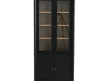 Vintage Display Cabinet With Double Glass Doors, Traditional Style For Collectibles, Ash Wood Veneer, 73.25" Tall - Black / Natural