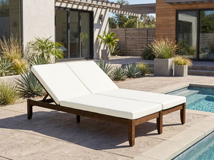 Adjustable Outdoor Patio Lounge Chair 2 Seater Recliner - Beige / Walnut