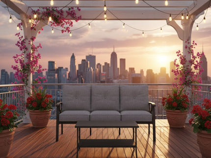Patio Furniture Set, Coffee Table And Cushions For Backyard