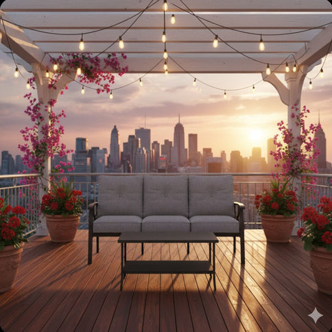 Patio Furniture Set, Coffee Table And Cushions For Backyard