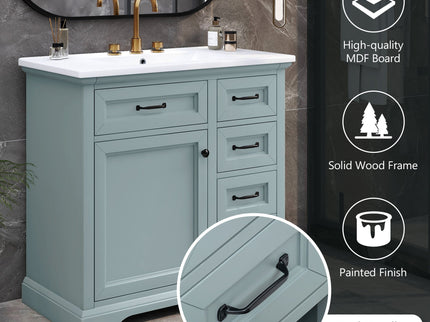 Bathroom Vanity With Sink, 2 Tip Out Drawers, Soft Close Hinges - Gray