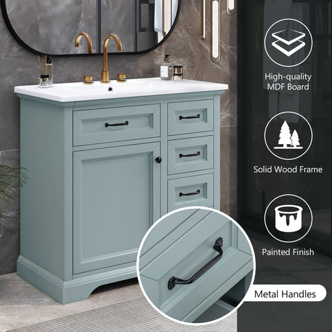 Bathroom Vanity With Sink, 2 Tip Out Drawers, Soft Close Hinges - Gray