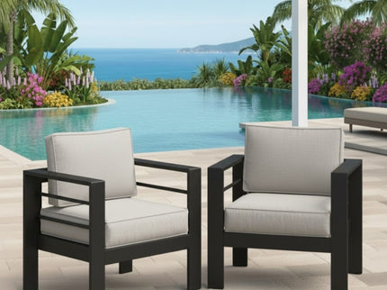 Modern All-Weather Patio Armchairs With Thick Cushions (Set of 2)