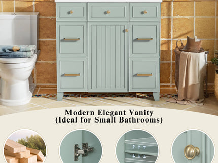 Bathroom Vanity With Ceramic Sink, Soft Close Doors, Adjustable Shelves