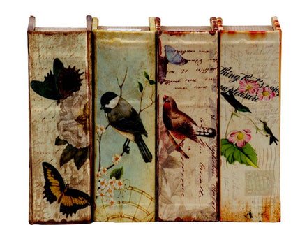 Book Boxes With Birds, Flowers, And Handwriting Design (Set of 4) - Multi