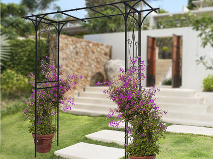 Metal Garden Arch Climbing Plants Support Rose Arch Outdoor - Black